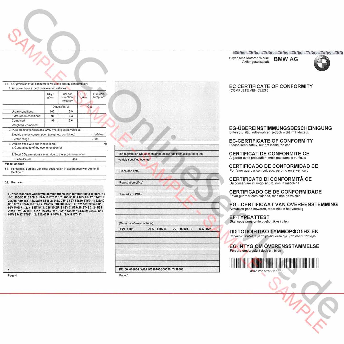 Έγγραφα COC για BMW (Πιστοποιητικό συμμόρφωσης)