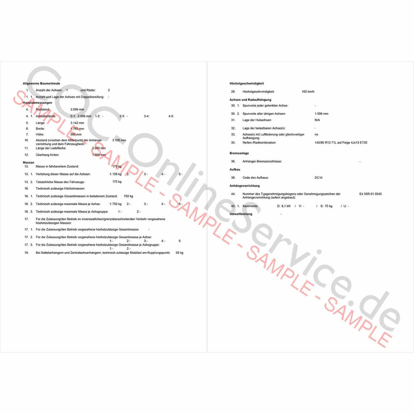 COC dla przyczepy samochodowe firmy Humbaur