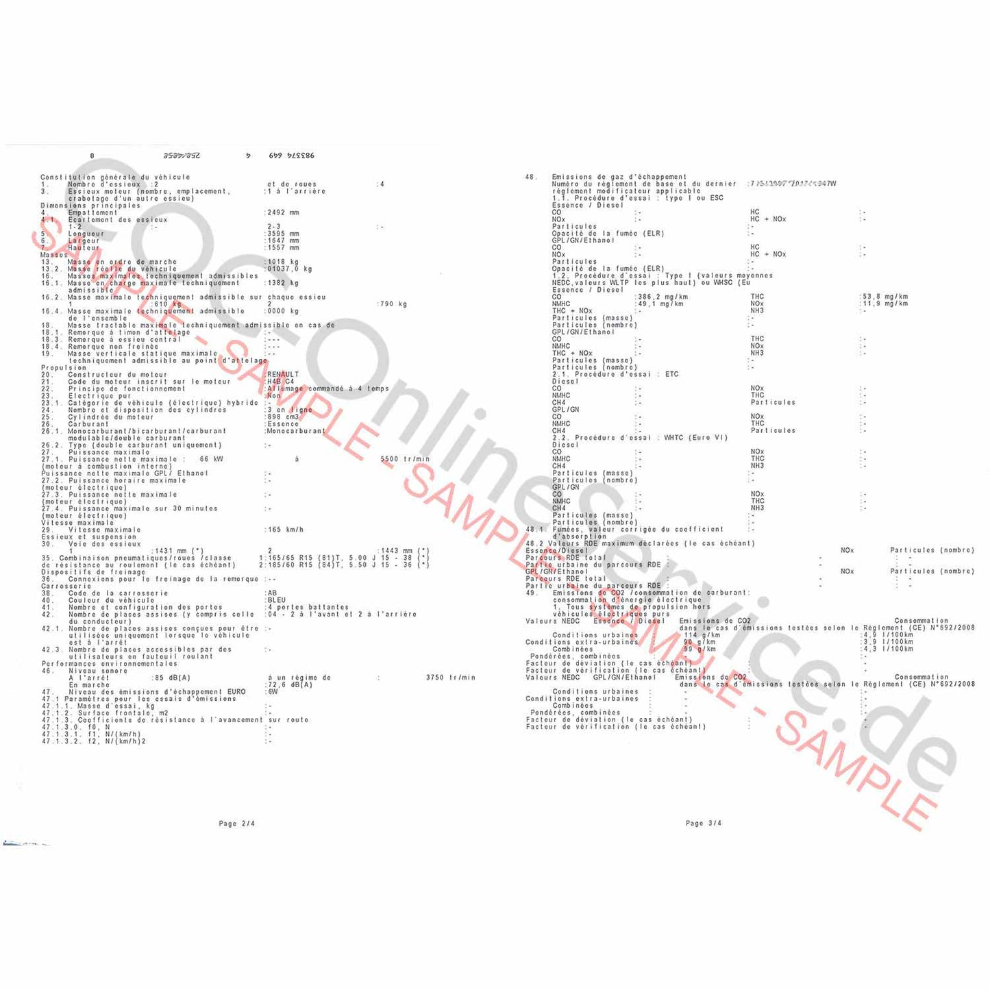 COC-asiakirjat Renault (Conformity Certificate)
