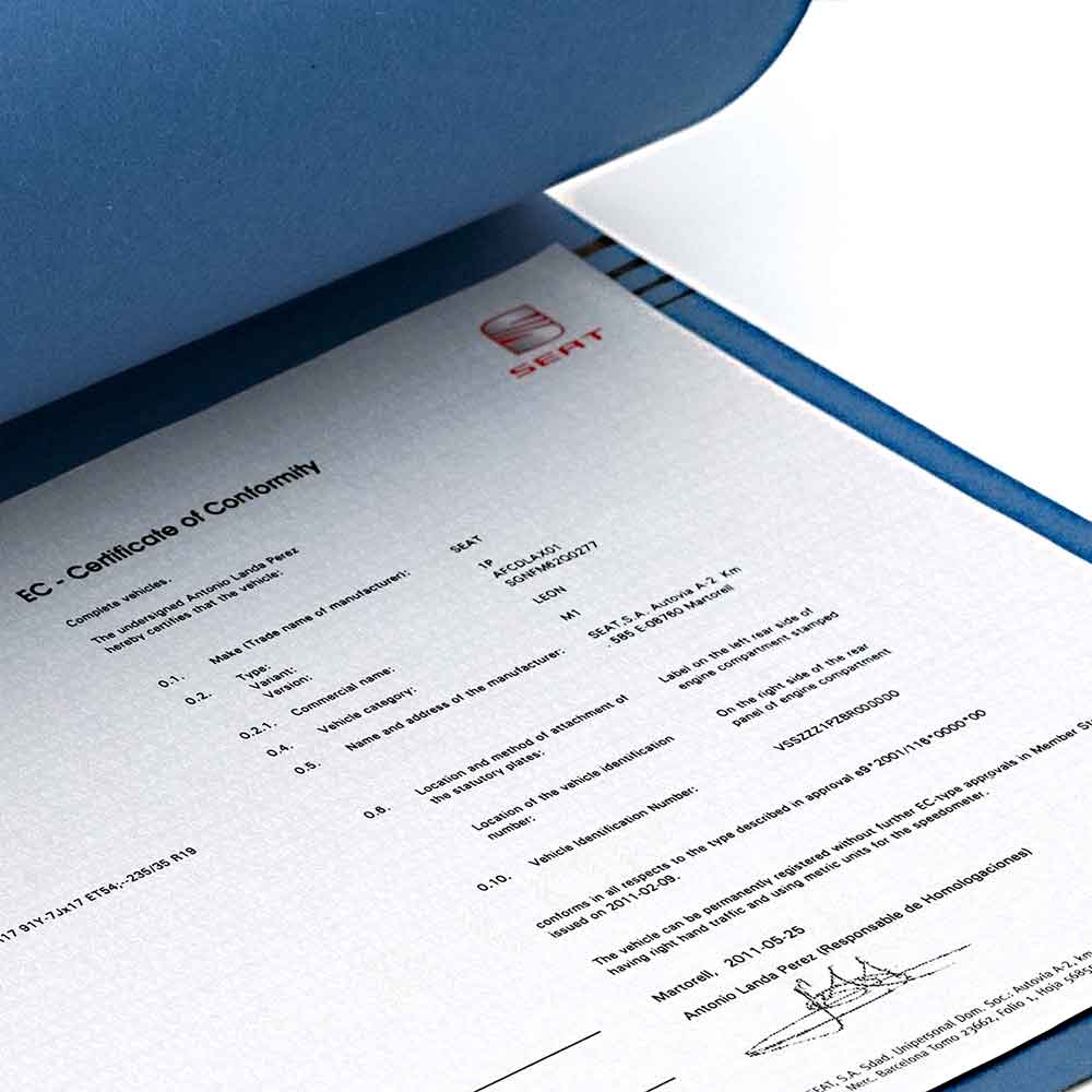 Papiers COC pour SEAT (Certificat de Conformité)